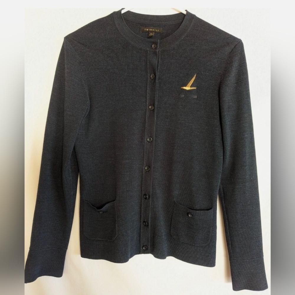 Alaska Airlines Uniform Womens XS TwinHill Navy Blue Knit Cardigan Sweater Logo